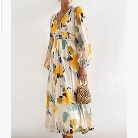 Bright Circle design lightweight long sleeve V-neck Summer dress size Small (350 - Picture 6 of 6